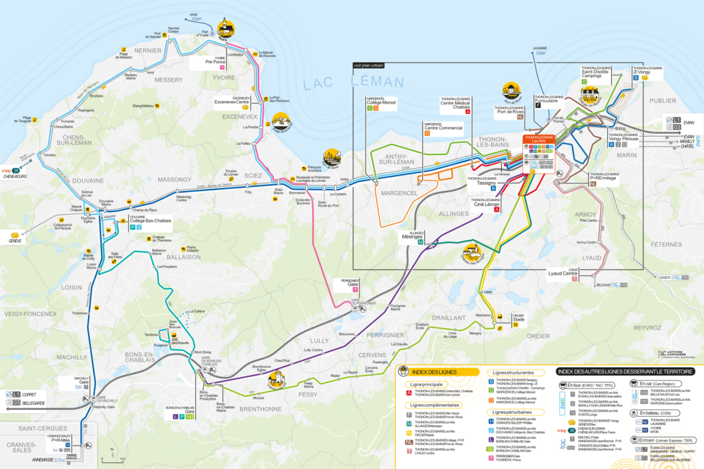 Plan de transports bus train thonon sciez yvoire genève